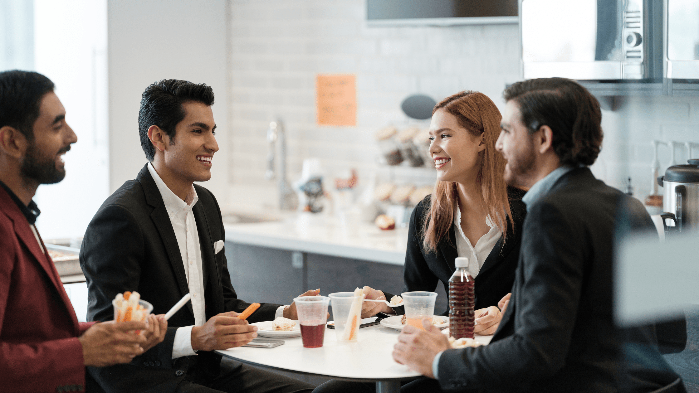 Work break room with employees
