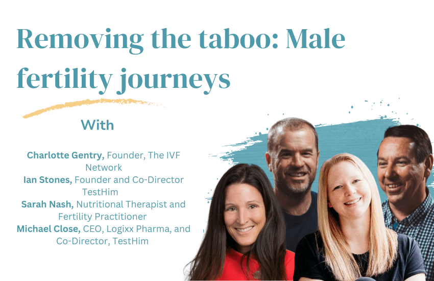 event slide with title and speaker head shots